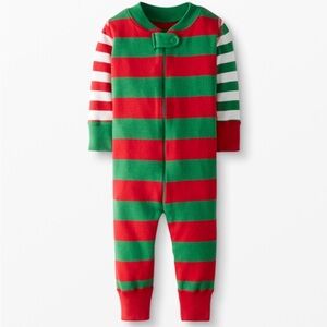 Hanna Andersson Green and Red Striped Christmas Zip Sleeper One Piece Pajamas